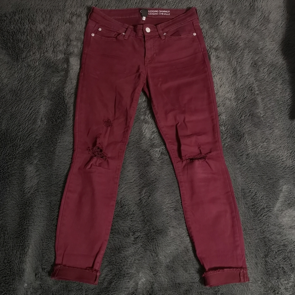 GAP 1969 Distressed Maroon Legging Skimmer Jeans